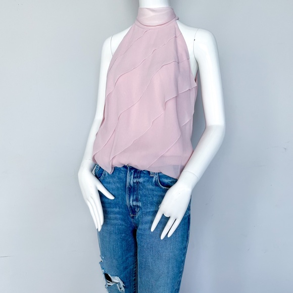 $540 | NWT | Luisa Spagnoli Silk Sleeveless Chiffon Mock Neck Top Blouse Bow Tie - Picture 5 of 16